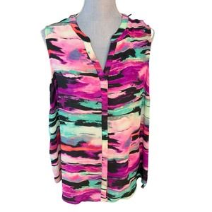 Apt‎ 9 Women's Size 1X Blouse Sleeveless Lightweight V-Neck Color Splash Stripe